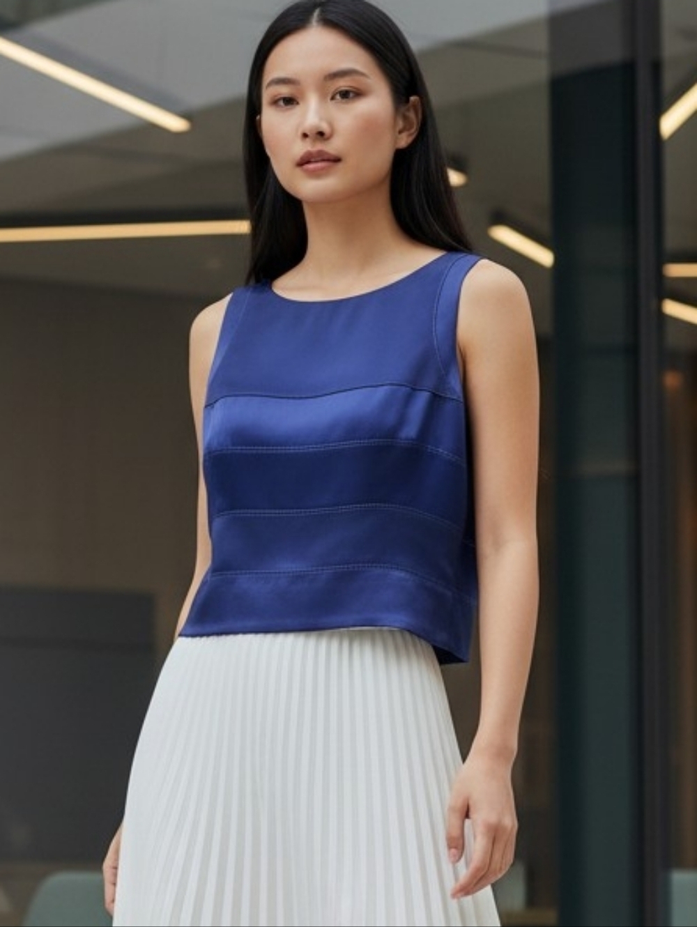 Alberto Makali Elegant Navy Blue Sleeveless Top